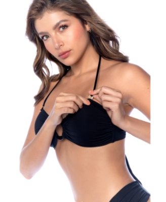 Bikini Bandeau Noir avec Anneau Central 